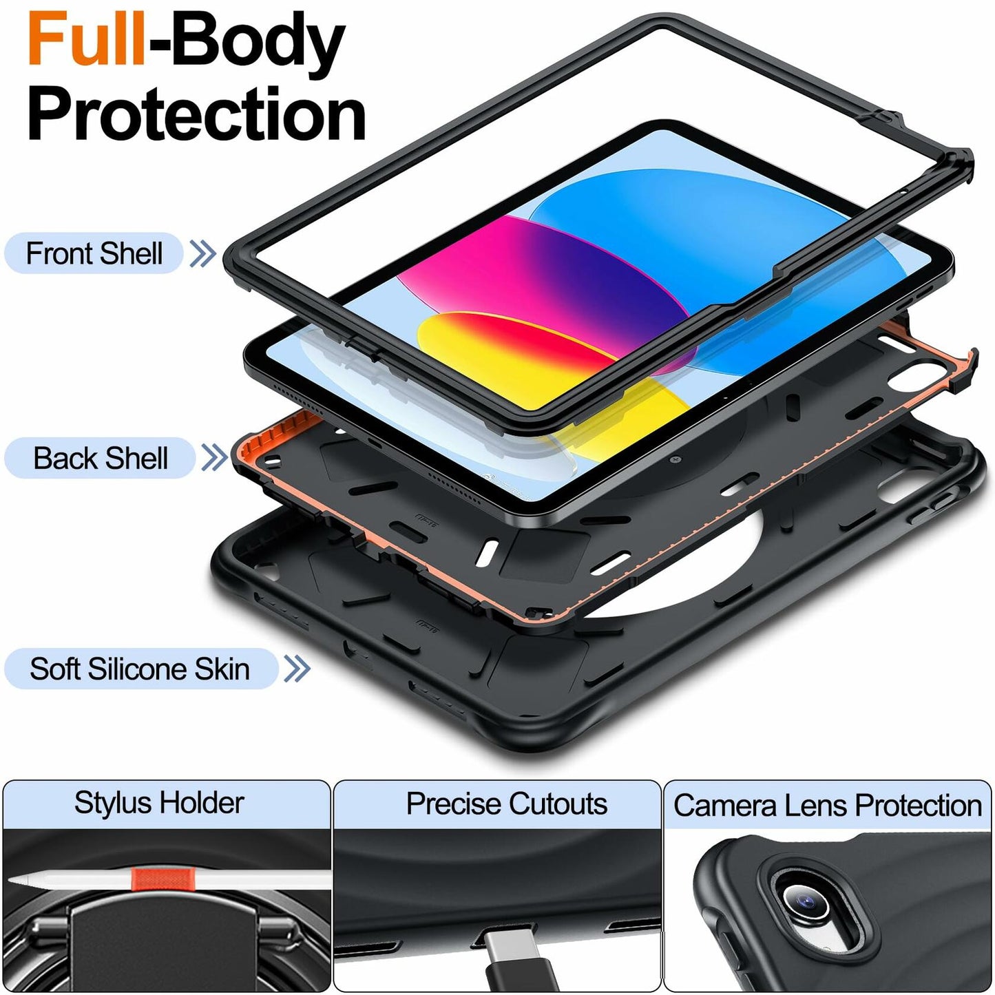 Temdan iPad Case 11th Gen 11"/10th Gen 10.9" 360° Stand Handle Strap Black