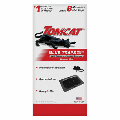 Tomcat Glue Traps Mouse Size with Eugenol for Enhanced Stickiness, 6 Count Black