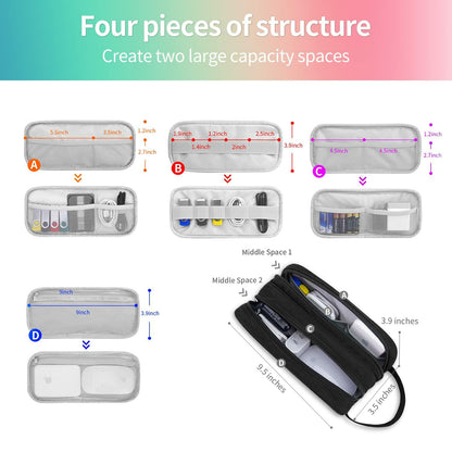 HESTECH Electronic Organizer Travel Cable Case Double Layer Medium Black 9x4x3.5