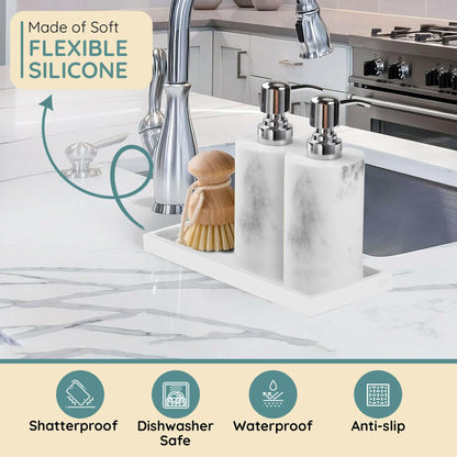 Lavatoria Silicone Countertop Tray 2 Piece Small Bathroom Vanity Organizer White