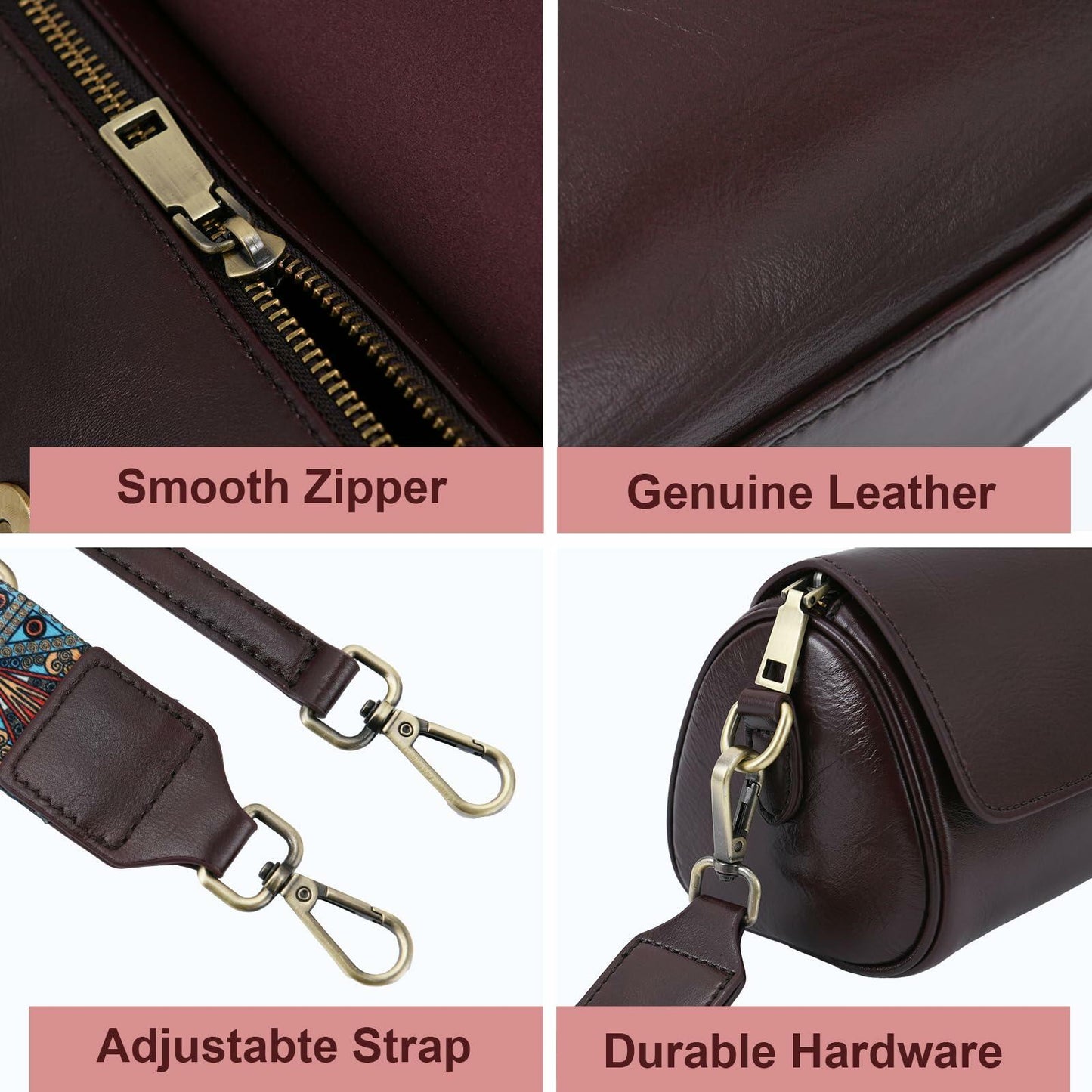 Yonami Genuine Leather Crossbody Purse Small Wine Versatile Everyday