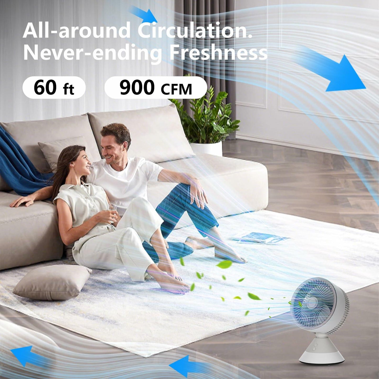 CIBAIL 10" Small Desk Fan USB-C Rechargeable 3 Speed 360° Tilt White