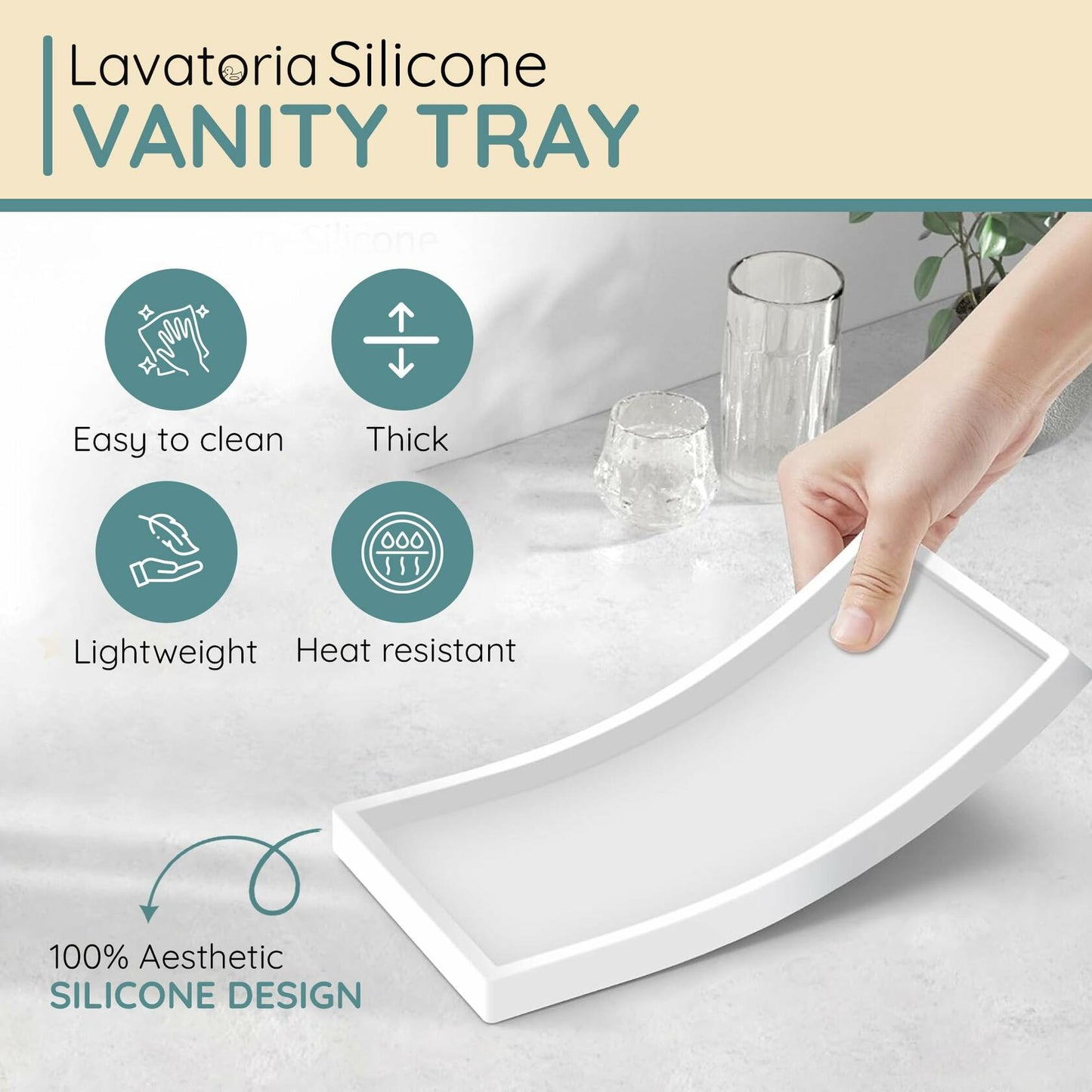 Lavatoria Silicone Countertop Tray 2 Piece Small Bathroom Vanity Organizer White
