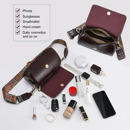 Yonami Genuine Leather Crossbody Purse Small Wine Versatile Everyday