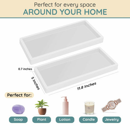 Lavatoria Silicone Countertop Tray 2 Piece Small Bathroom Vanity Organizer White
