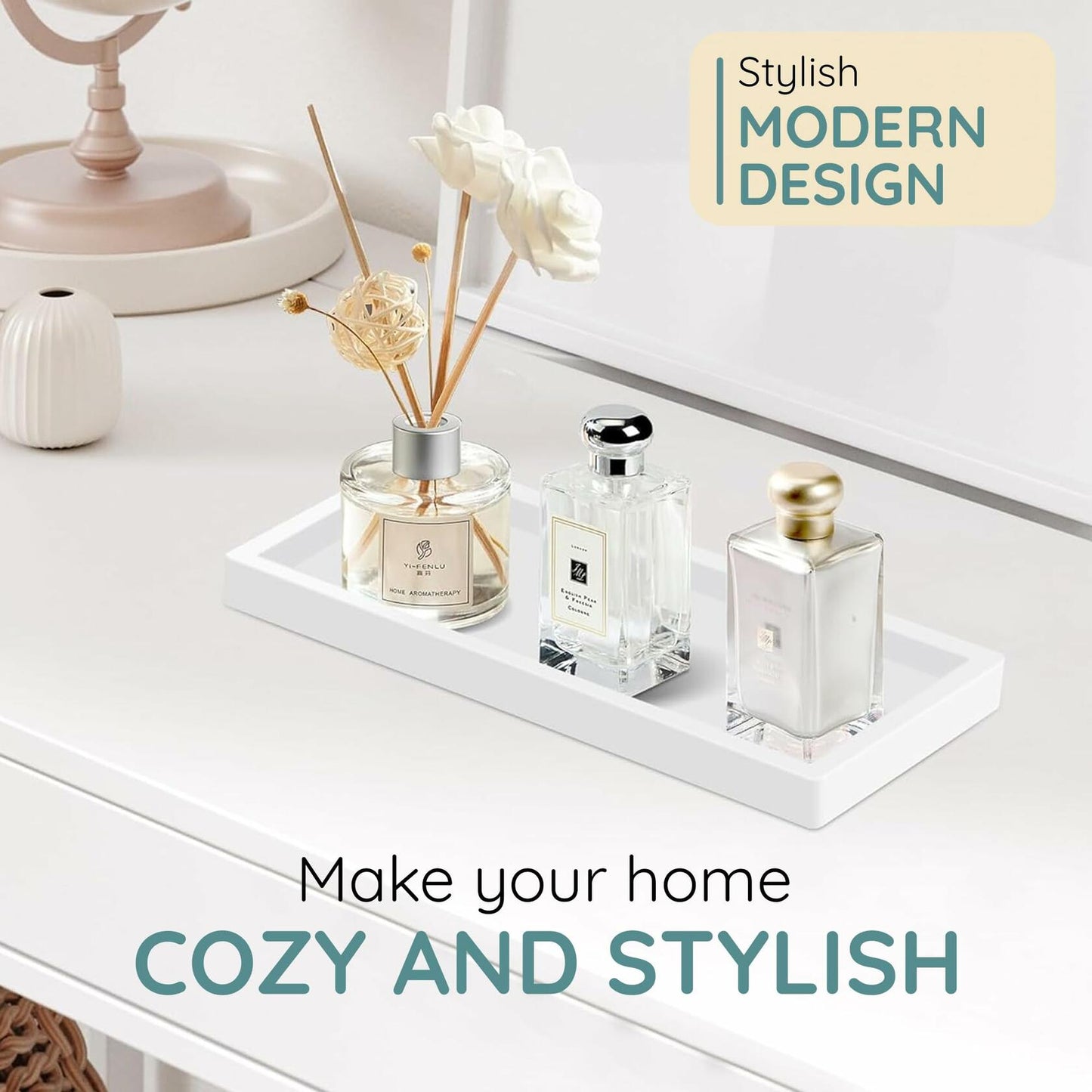 Lavatoria Silicone Countertop Tray 2 Piece Small Bathroom Vanity Organizer White