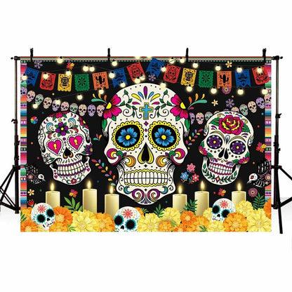 AIBIIN Day of The Dead Backdrop 7x5ft Red Black Mexican Sugar Skull