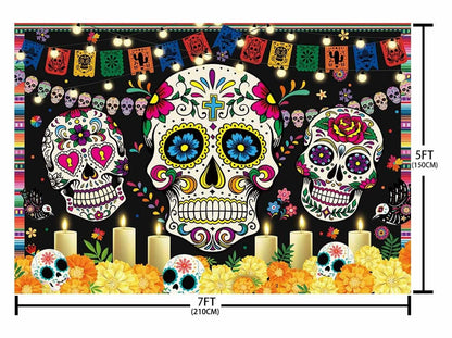 AIBIIN Day of The Dead Backdrop 7x5ft Red Black Mexican Sugar Skull
