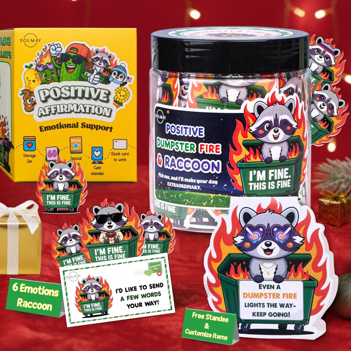 SOLMAY Funny Raccoon Dumpster Fire Affirmation Jar 60 Sarcastic Notes (OPEN BOX)
