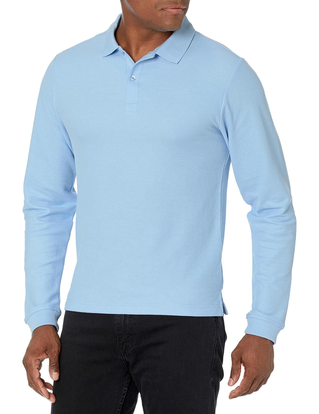 IZOD Mens Long Sleeve Pique Polo Shirt Light Blue Size 38-39 US