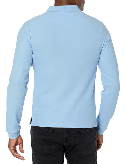 IZOD Mens Long Sleeve Pique Polo Shirt Light Blue Size 38-39 US