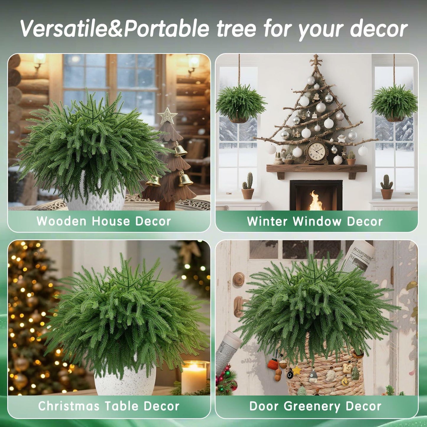 Dushle Norfolk Pine Branches 18in Artificial Greenery Stems 6 Count Green