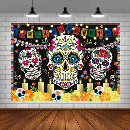 AIBIIN Day of The Dead Backdrop 7x5ft Red Black Mexican Sugar Skull