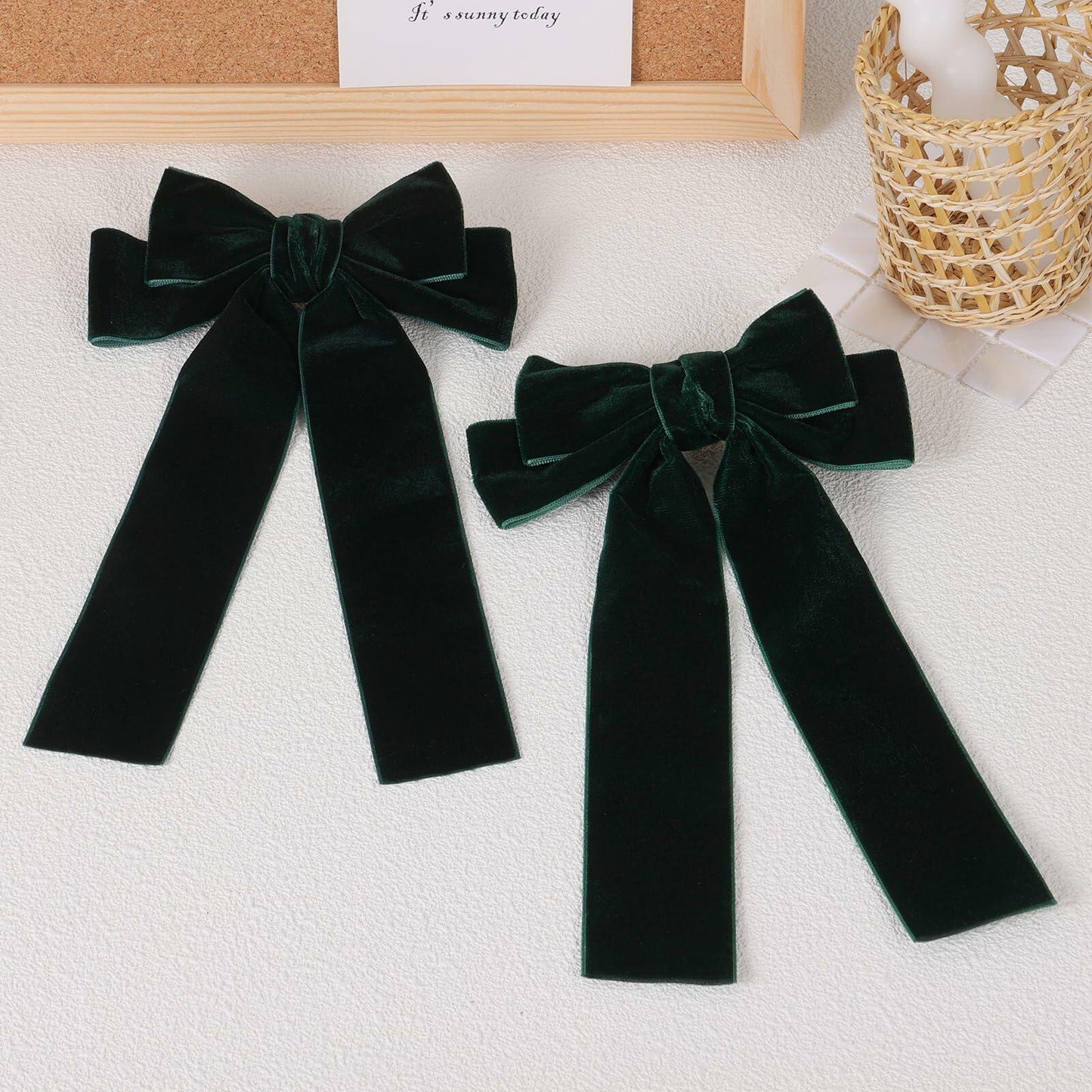 Miroksh Velvet Ribbon Hair Bows Clips Dark Green 2pcs 5.5 Inch