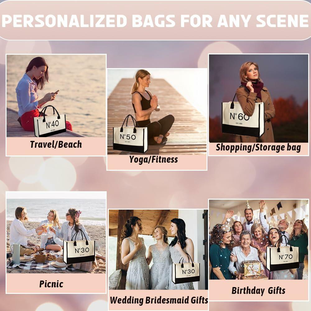 QLSKO Birthday Gift Canvas Tote Bag for Women Beach Party Keepsake