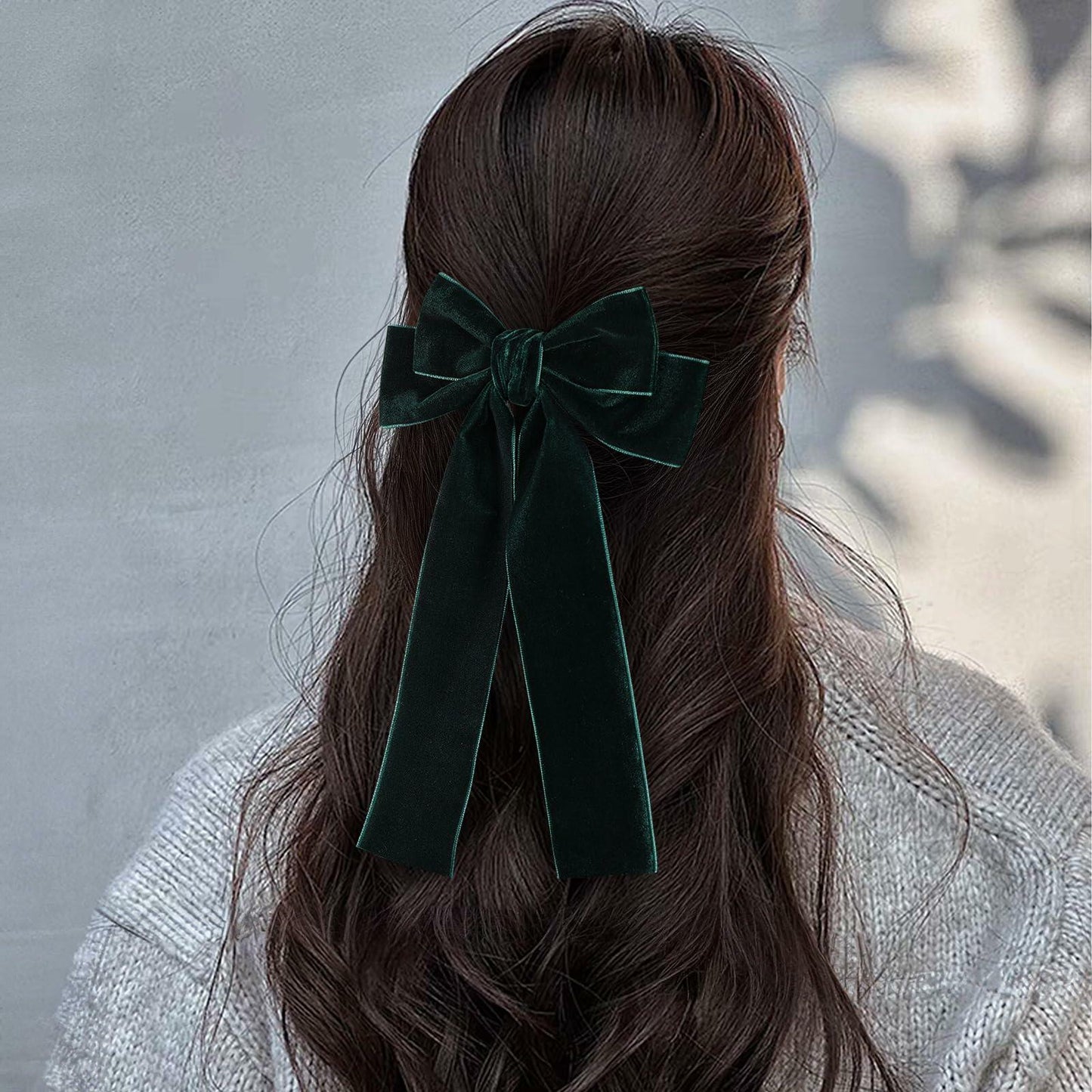 Miroksh Velvet Ribbon Hair Bows Clips Dark Green 2pcs 5.5 Inch