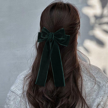 Miroksh Velvet Ribbon Hair Bows Clips Dark Green 2pcs 5.5 Inch