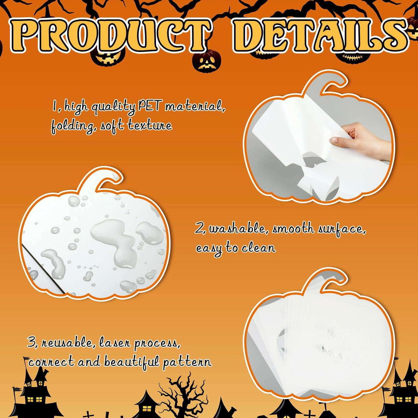 Weysat 8 Pcs Large Ghost Halloween Stencils Reusable for Crafts Yard Art