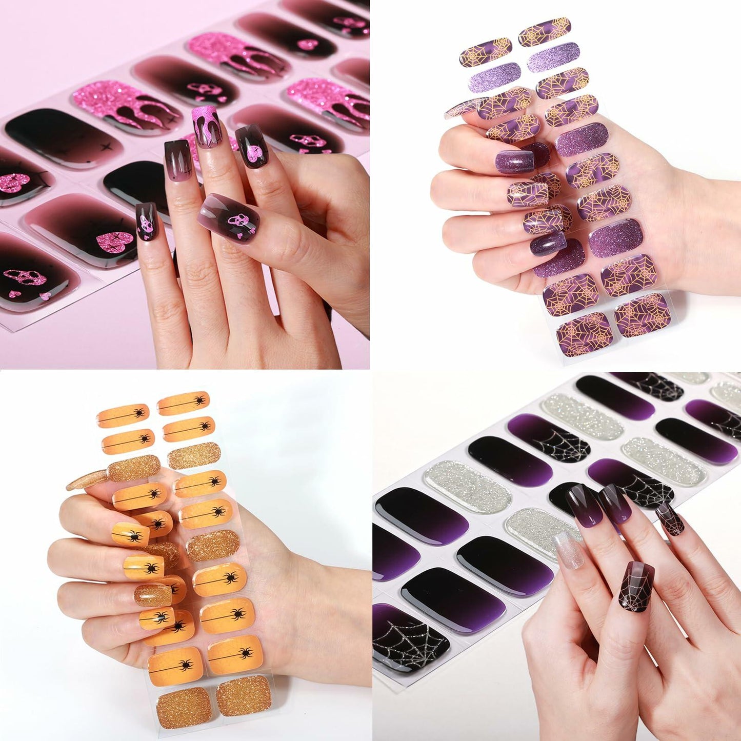 HBGAYLYH Halloween Semi Cured Gel Nail Stickers Orange Spider 20 Pieces
