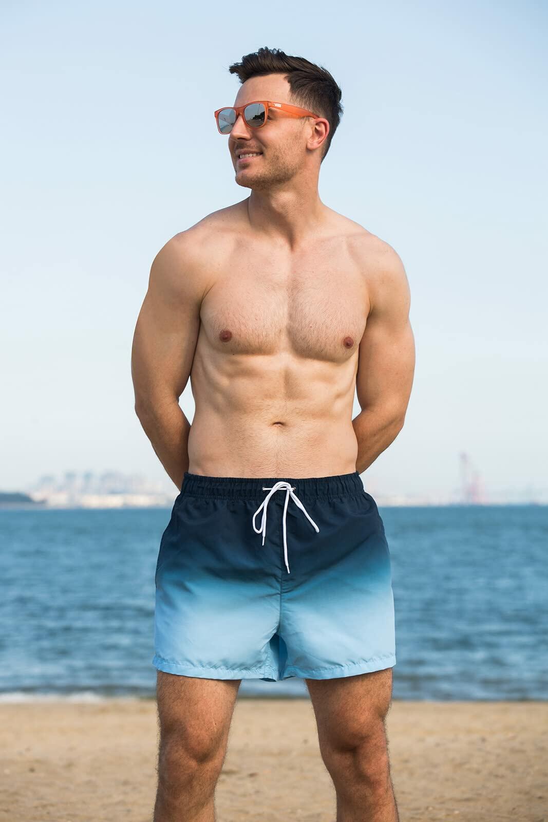 MADHERO Mens Swim Trunks 3 Inch Navy Light Blue Size XL