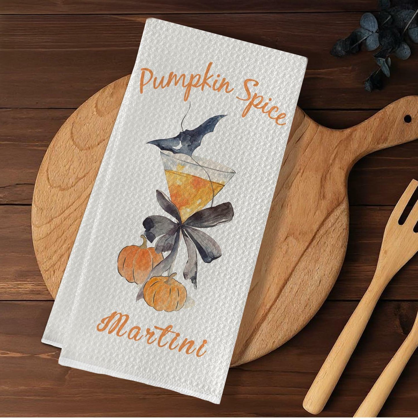 SereneHanctuary Halloween Pumpkin Martini Kitchen Towels Polyester 16x24 Inch