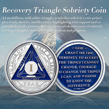 Recovery Triangle Sobriety Coin Silver Roman Numeral Size 1-40 NA AA