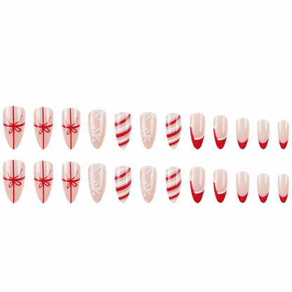TANYOOTO Christmas Press On Nails Medium Almond Multicolor Snowflakes Bow