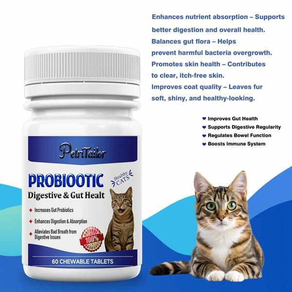 PetriTailor Probiotics for Cats Digestive Enzymes Prebiotics Gut Immune Support