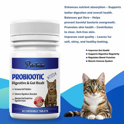 PetriTailor Probiotics for Cats Digestive Enzymes Prebiotics Gut Immune Support
