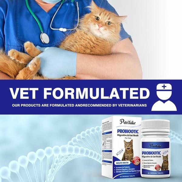 PetriTailor Probiotics for Cats Digestive Enzymes Prebiotics Gut Immune Support