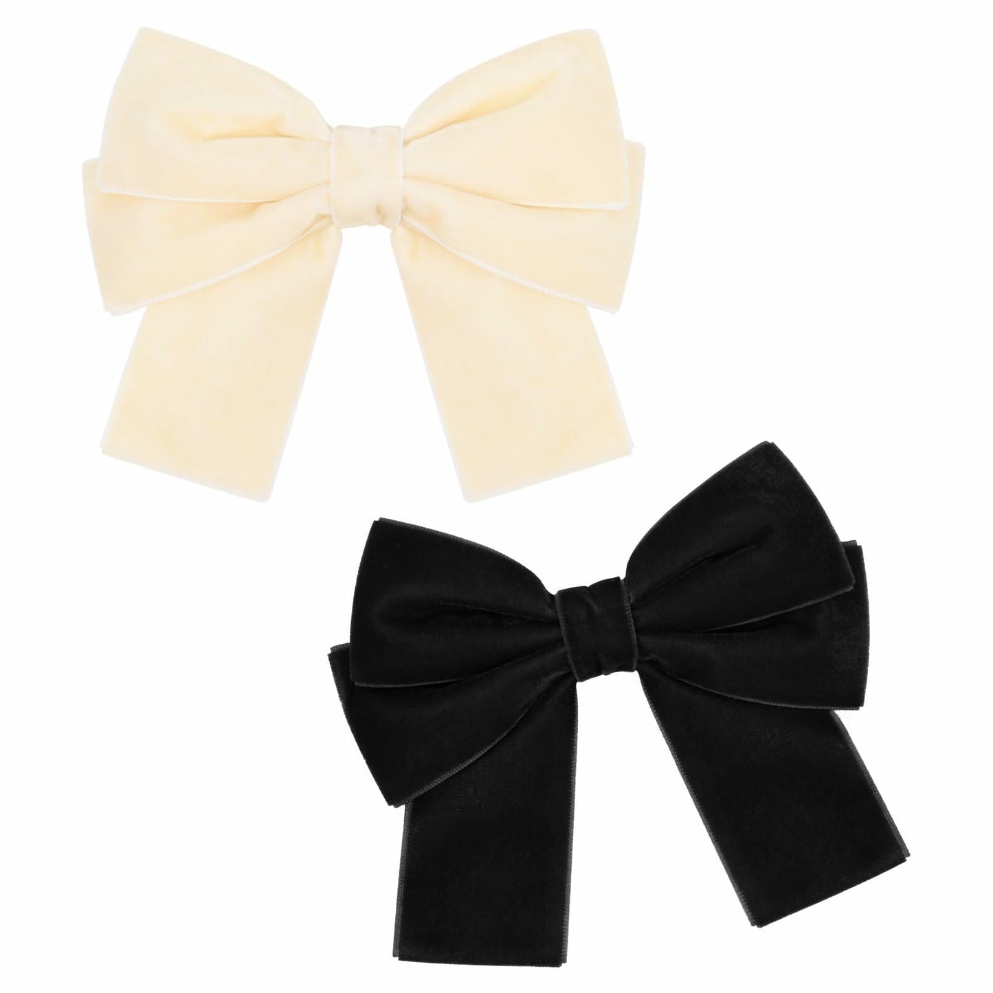 Aileam 2PCS Velvet Hair Bows Ribbon Clips Black Beige Alligator Clips