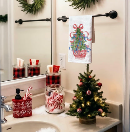 KRHFG Christmas Chinoiserie Kitchen Towels Red Blue 16x24 Inches