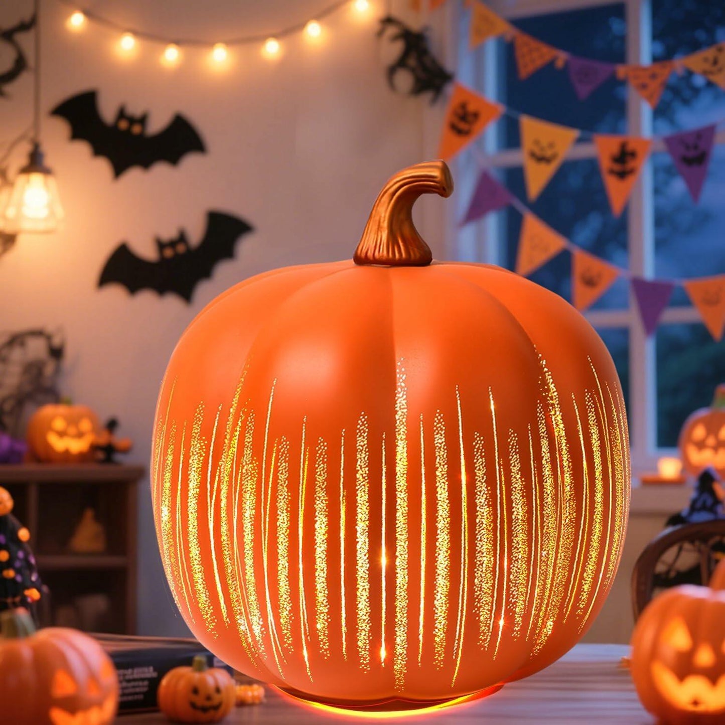 YCNASSS Thanksgiving Starry Night LED Pumpkin Lights Timer Orange Medium