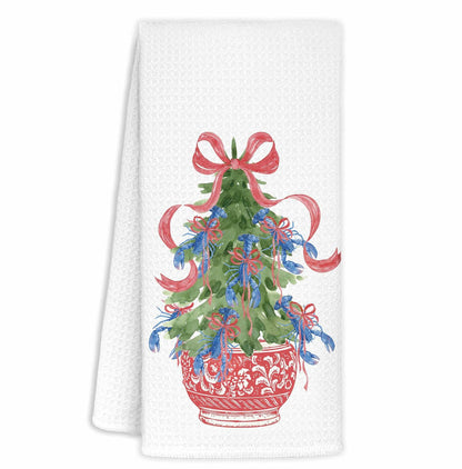 KRHFG Christmas Chinoiserie Kitchen Towels Red Blue 16x24 Inches