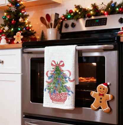 KRHFG Christmas Chinoiserie Kitchen Towels Red Blue 16x24 Inches