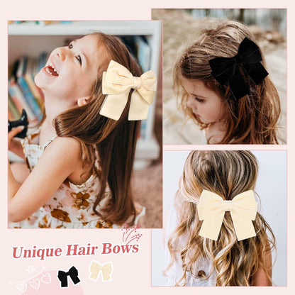 Aileam 2PCS Velvet Hair Bows Ribbon Clips Black Beige Alligator Clips