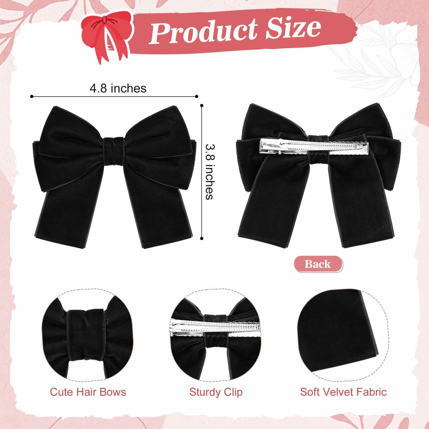 Aileam 2PCS Velvet Hair Bows Ribbon Clips Black Beige Alligator Clips