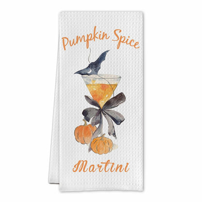 SereneHanctuary Halloween Pumpkin Martini Kitchen Towels Polyester 16x24 Inch