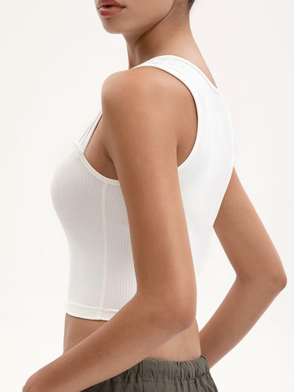 MOSSROZZ Crop Tank Top White Ribbed Athletic Slim Fit Sleeveless Size XS