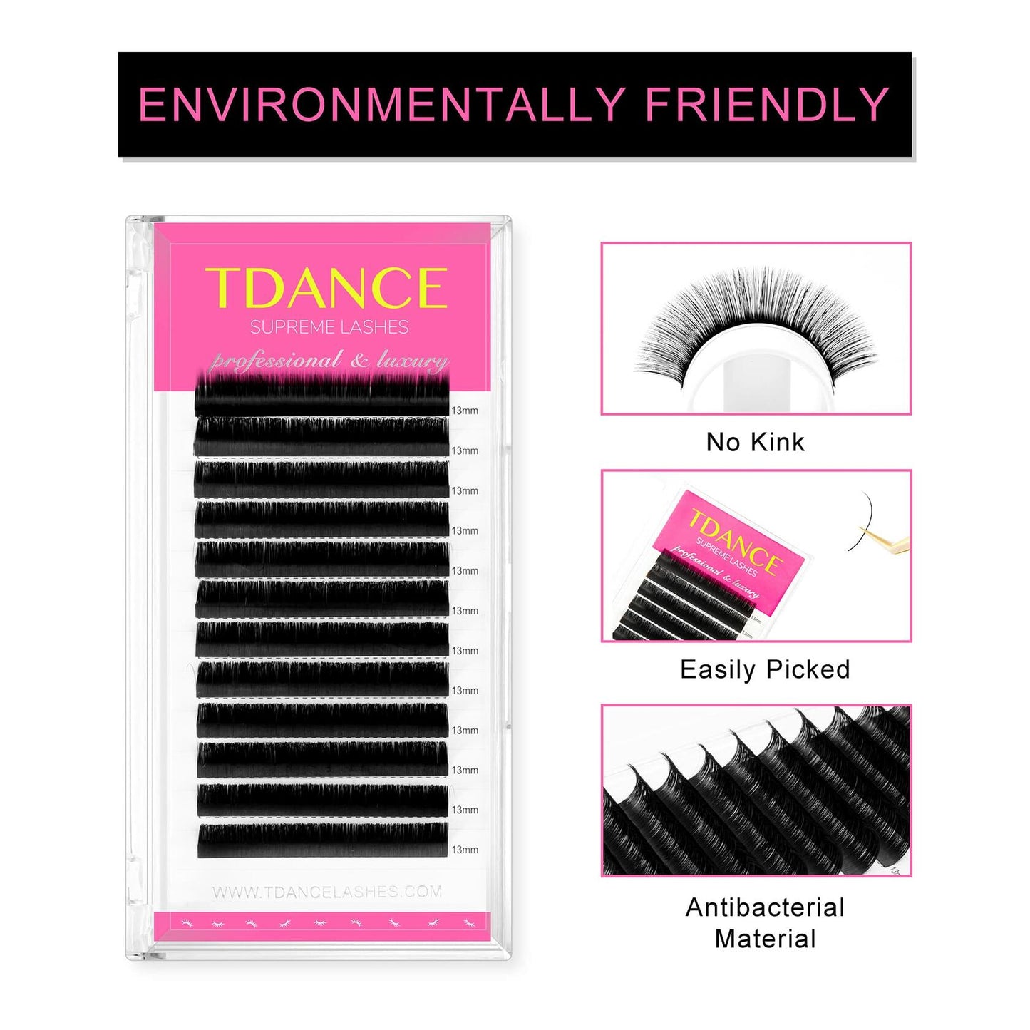 TDANCE Lash Extension Matte Black Curl D 0.15mm Thickness 19mm Size