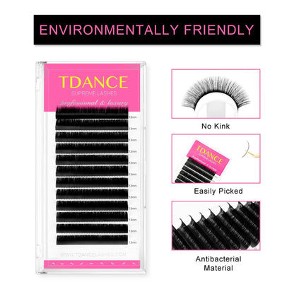 TDANCE Lash Extension Matte Black Curl D 0.15mm Thickness 19mm Size