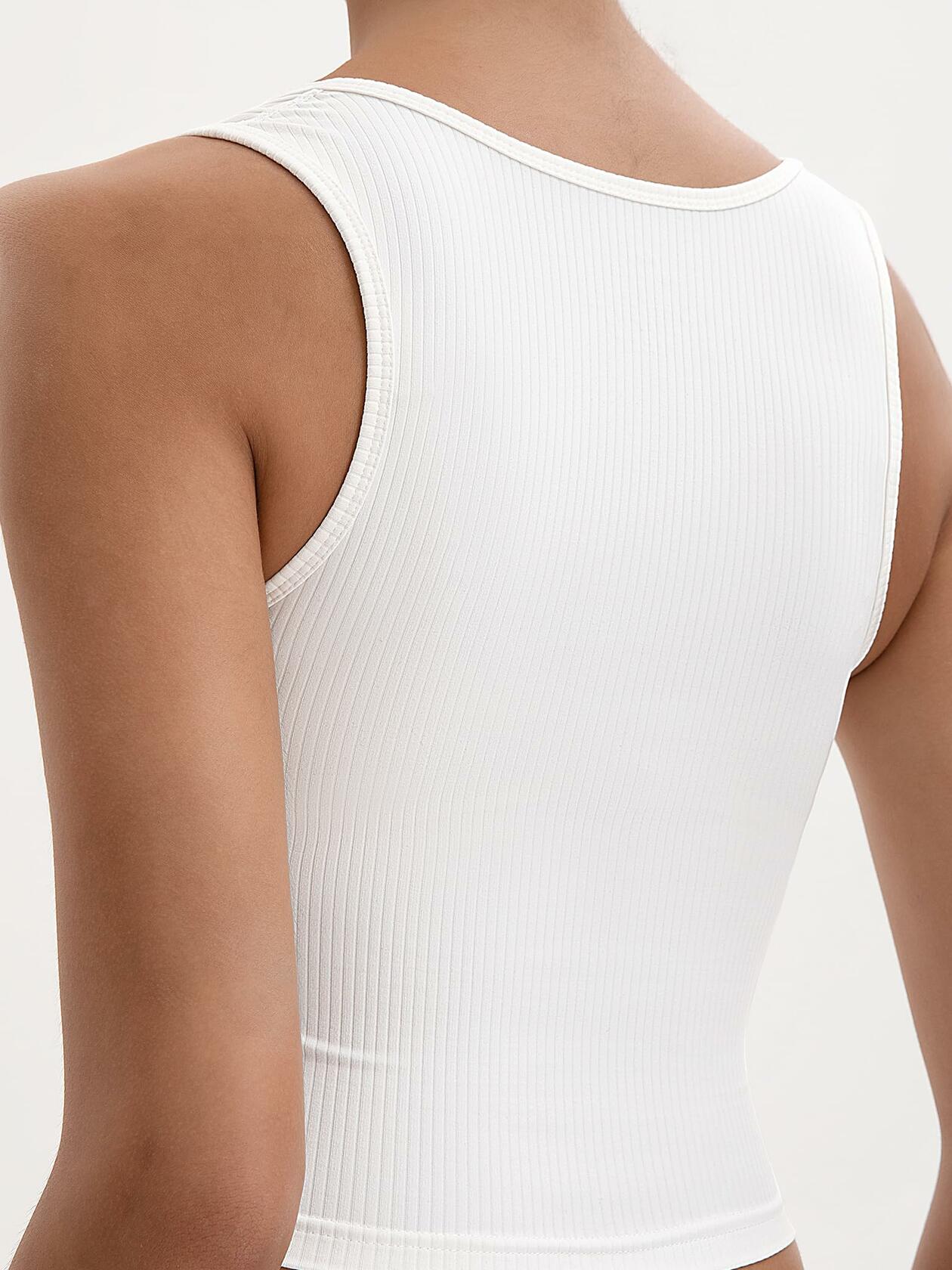 MOSSROZZ Crop Tank Top White Ribbed Athletic Slim Fit Sleeveless Size XS