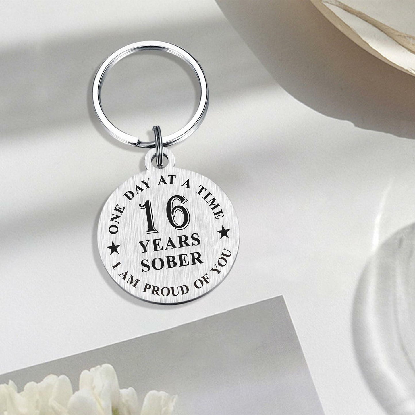 Alotozo 16 Year Sobriety Keychain AA Recovery Gift Men Women