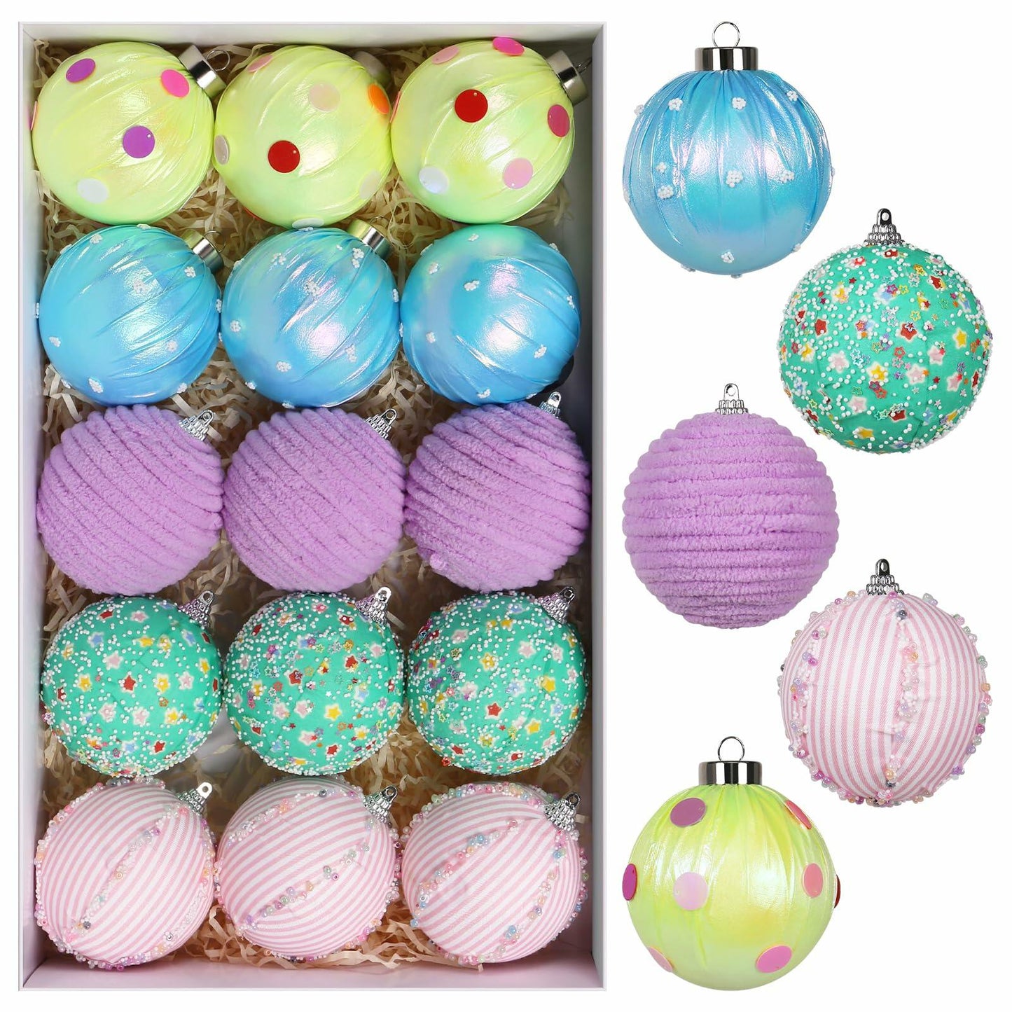 SY Super Bang 15PCS Christmas Ornaments Set 8CM Macaroon Colorful Plastic