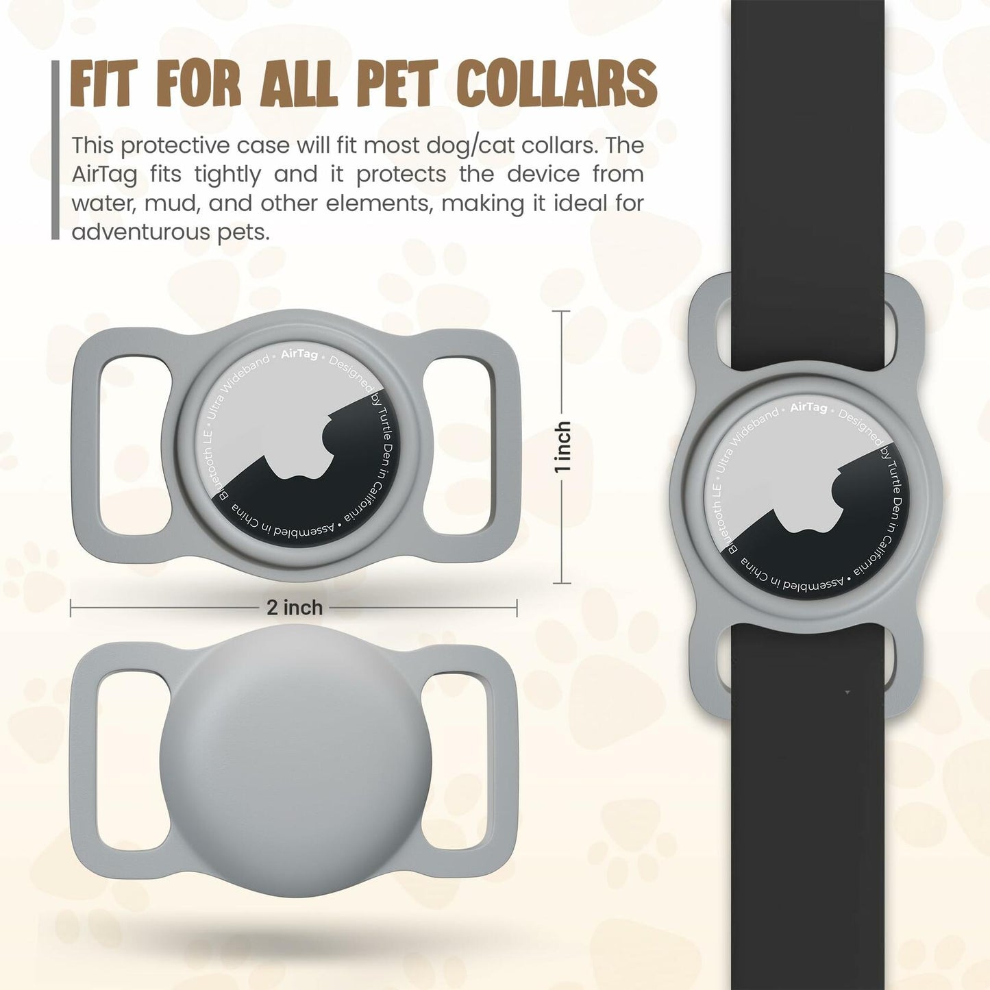 Turtle Den Airtag Dog Collar Holder Waterproof Rubber 2 Pack White