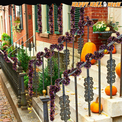 Riceshoot Metallic Tinsel Garland 131.23ft Black Orange Purple Retro Color