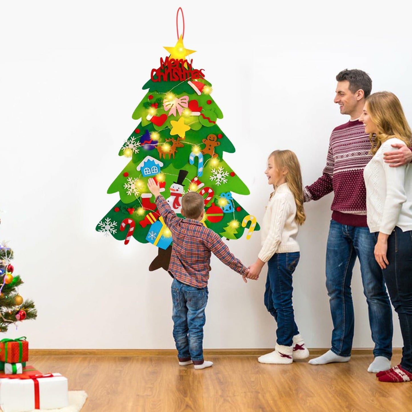 EMPOF Felt Christmas Tree 3.3ft DIY Set with Snowflake Lights & 32 Ornaments