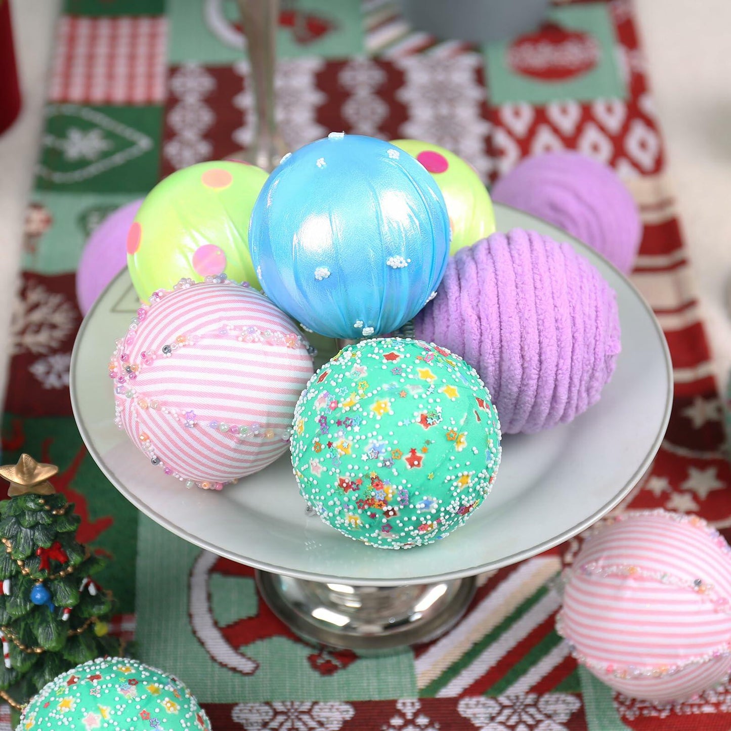 SY Super Bang 15PCS Christmas Ornaments Set 8CM Macaroon Colorful Plastic