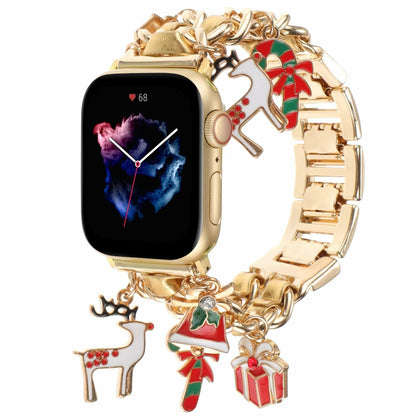 REALSIGN Metal Apple Watch Band Cuban Chain Christmas Bell Gold 42-45mm
