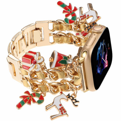 REALSIGN Metal Apple Watch Band Cuban Chain Christmas Bell Gold 42-45mm